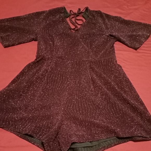 Purple maroon glitter splice V-neck short romper half sleeves Nordstrom - Picture 2 of 10